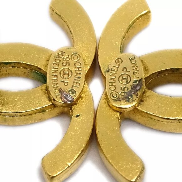 Chanel CC Artificial Pearl Dangle Earrings Clip-On Gold 95P 162291 - Picture 2 of 4